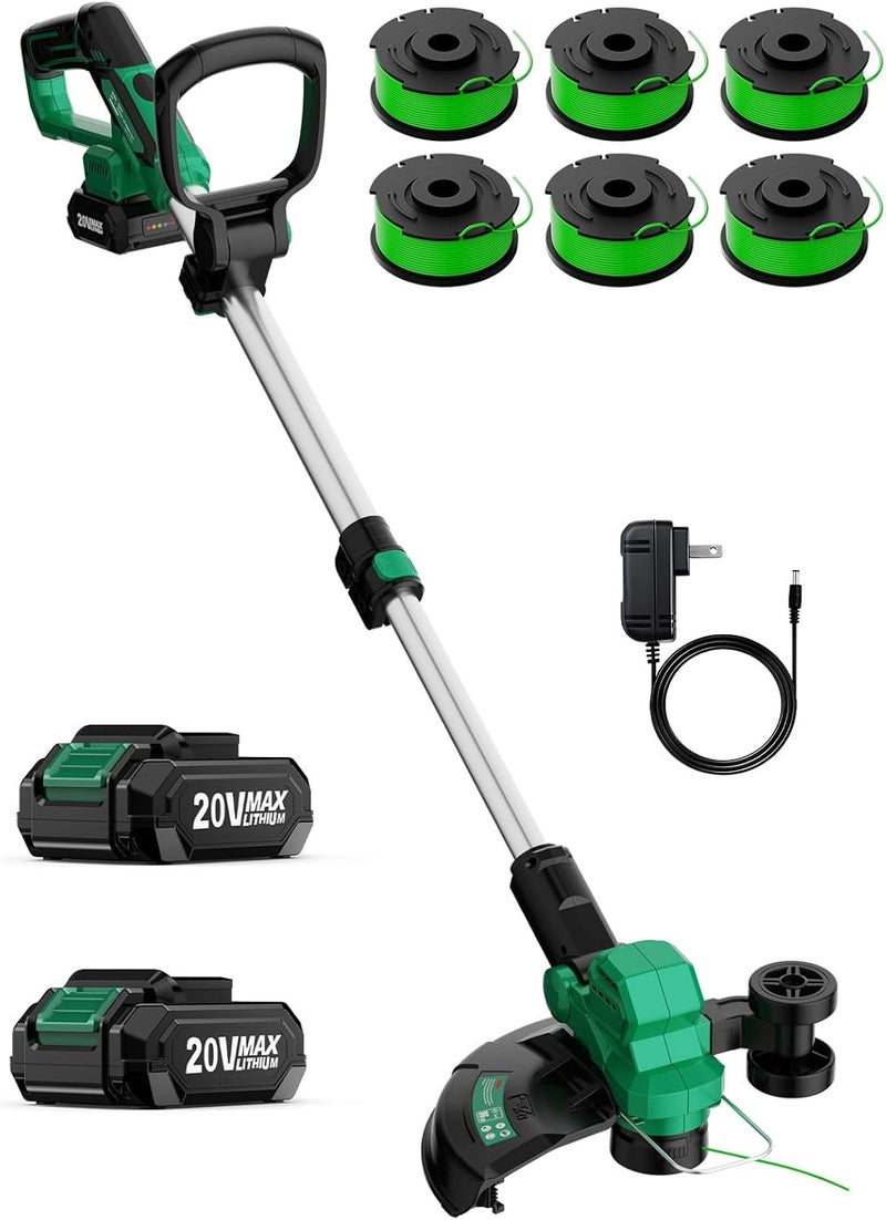 KIMO 12" Weed Wacker Cordless Battery Operated w/ 2 x 2.0Ah Batteries, 2-in-1 String Trimmer & Edger with Charger & Wheels, 6 x Replacement lines, Fast Charger, Electric Weed Trimmer 20V for Lawn Yard - Image 1